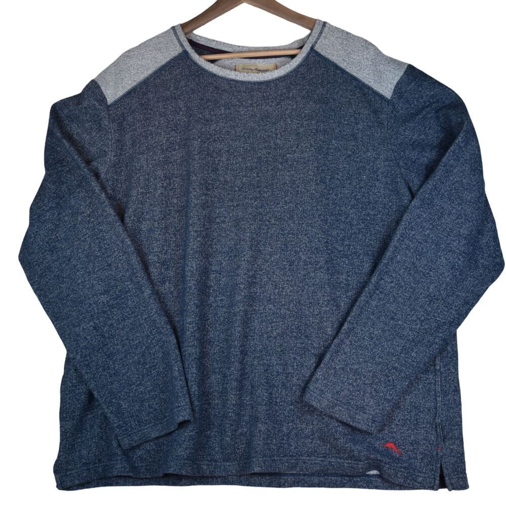 Tommy Bahama Sweater Mens XXL Two Toned Crewneck Blue Grey Terry Cotton